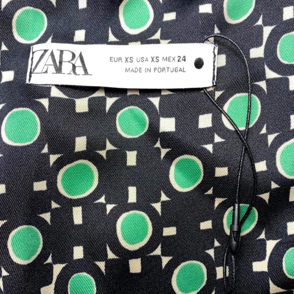 ZARA Black and Green Geo Print Mock Cowl Neck Top - Picture 7 of 7